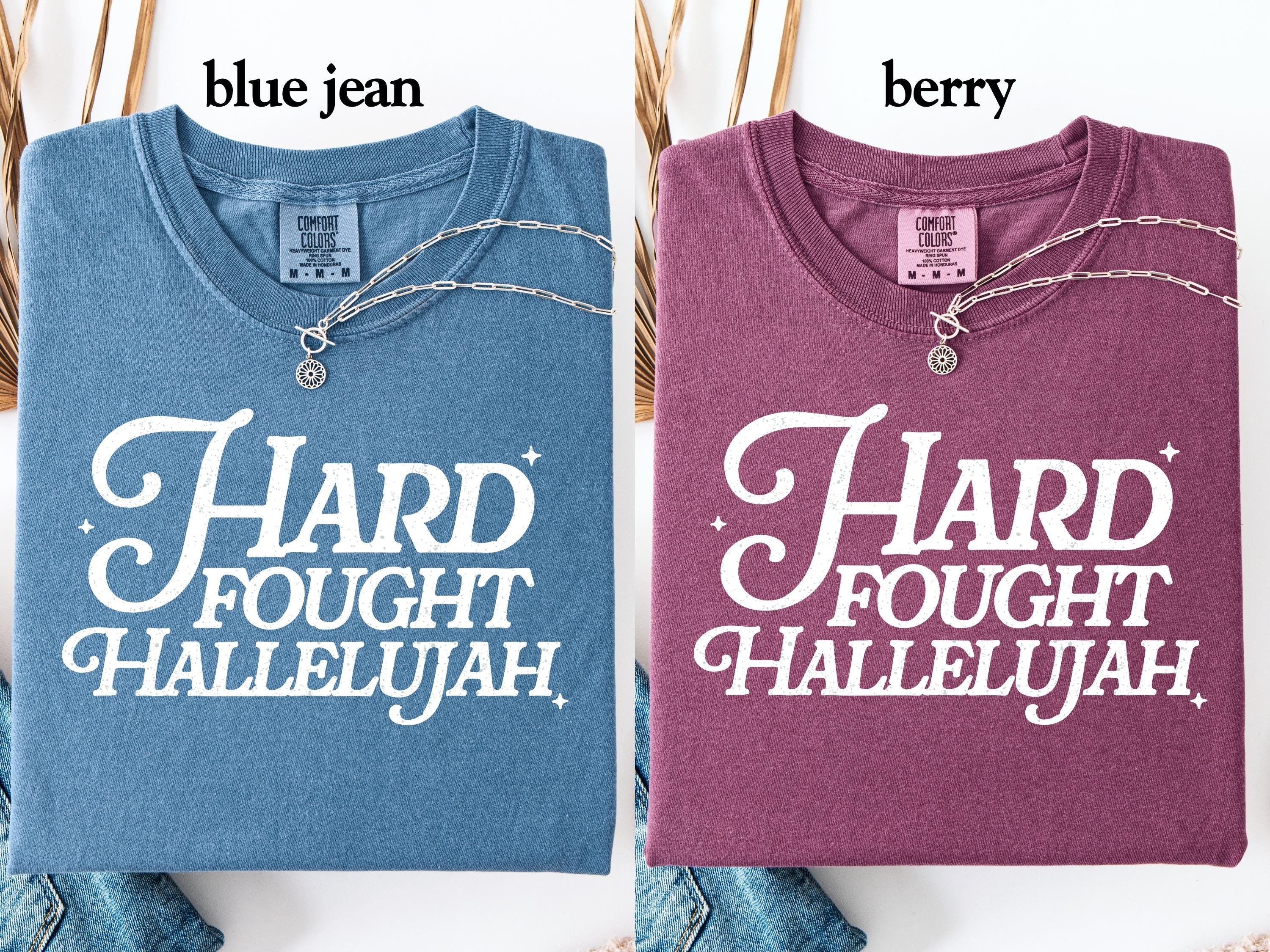 Comfort Color Shirts, Hard Fought Hallelujah Gift for Her, Retro Christian Gifts, Bible Verse Her Gifts, Religious Trendy Shirt Tees